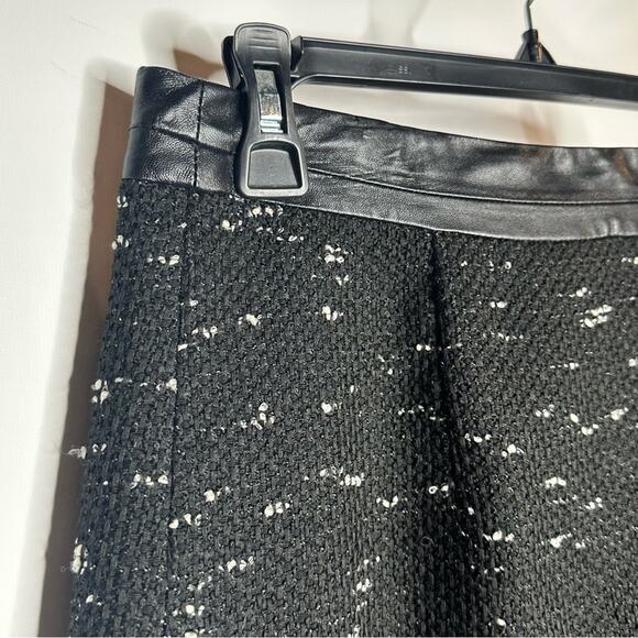 MILLY Lamb Leather Trim Speckled Tweed Pencil Skirt Black Size 6 - Picture 5 of 9